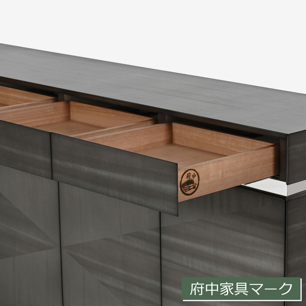 サイドボード「デコレ2」幅180cm バスウッド材シルバーブラック色 艶消し【受注生産品】