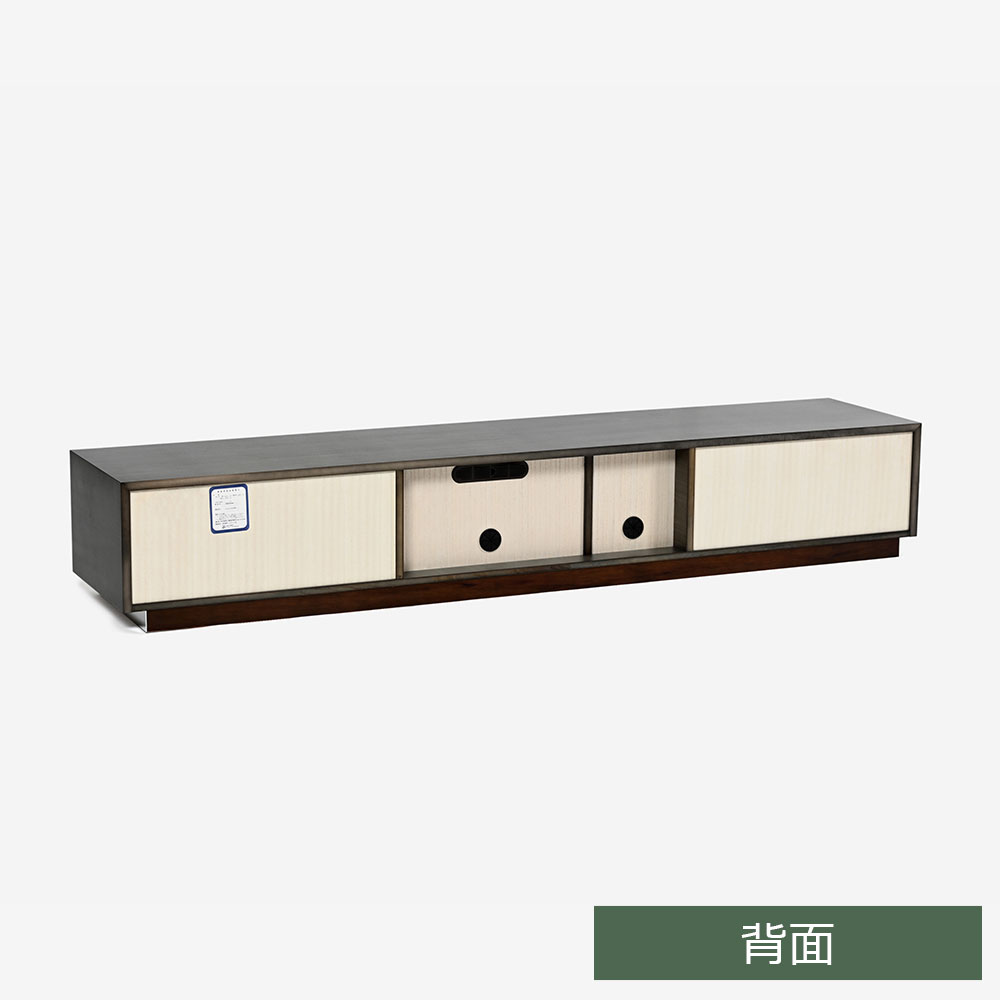 テレビボード「デコレ2」幅210cm バスウッド材シルバーブラック色 艶消し【受注生産品】