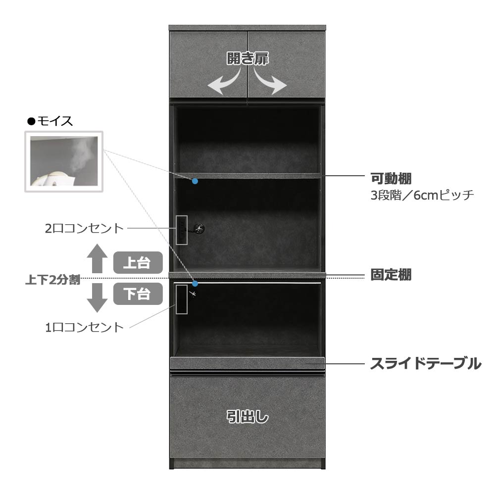 レンジボード「ガロ 70」幅70cm 奥行46cm 高さ197m【オンラインショップ限定品】