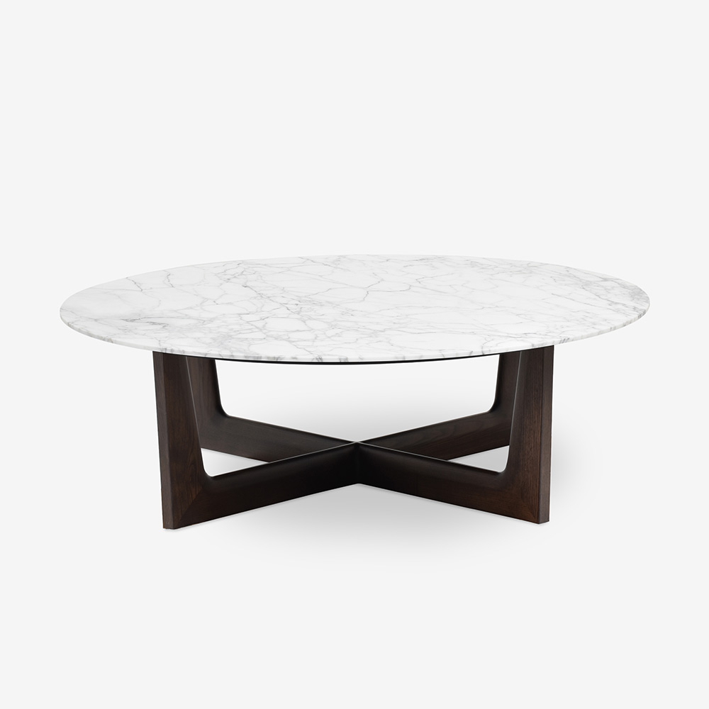 PoltronaFrau（ポルトローナ・フラウ）センターテーブル「Ilary イラリー」丸110cm 大理石アラベスカート  脚アッシュ材 モカ色