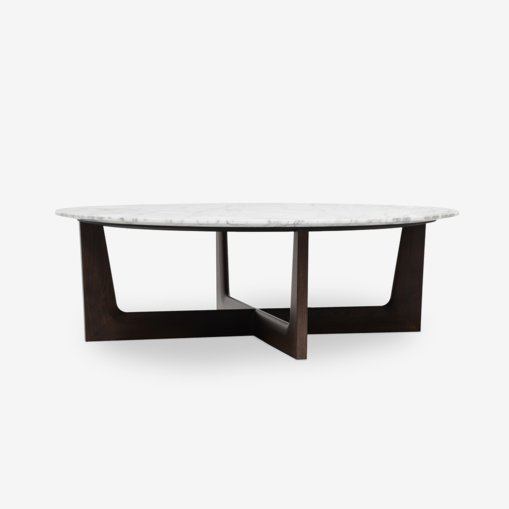 PoltronaFrau（ポルトローナ・フラウ）センターテーブル「Ilary イラリー」丸110cm 大理石アラベスカート  脚アッシュ材 モカ色