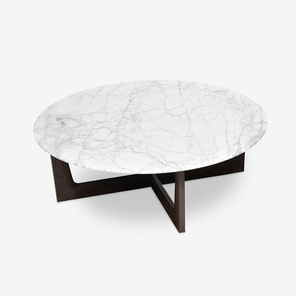 PoltronaFrau（ポルトローナ・フラウ）センターテーブル「Ilary イラリー」丸110cm 大理石アラベスカート  脚アッシュ材 モカ色