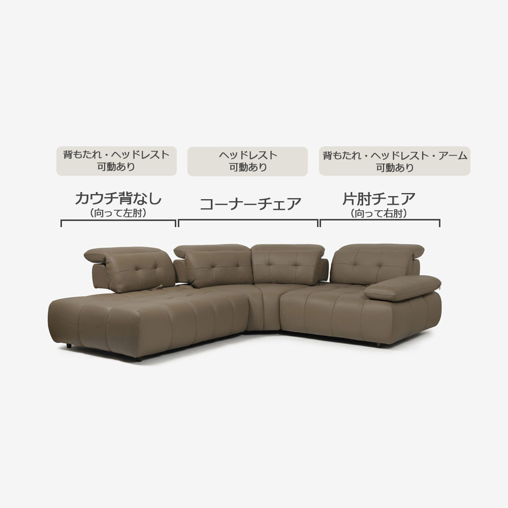 CORIUM（コリウム）コーナーカウチソファ3点セット 向って左カウチ「ヴァロ model.COR-A6351」革#CO-JRY513E パインバーク色【お手入れキットの特典付き】