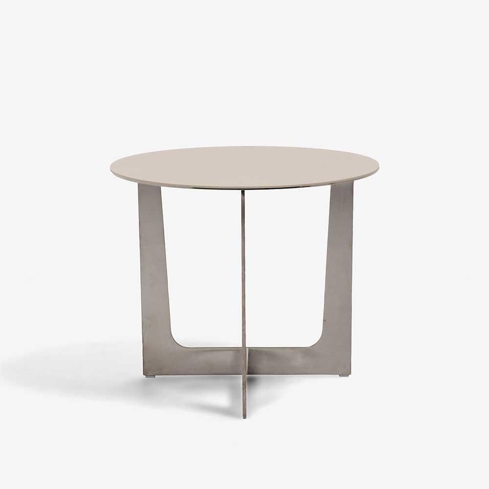 PoltronaFrau（ポルトローナ・フラウ）サイドテーブル「Ilary イラリー H45」丸53cm 天板 革ライトグレー