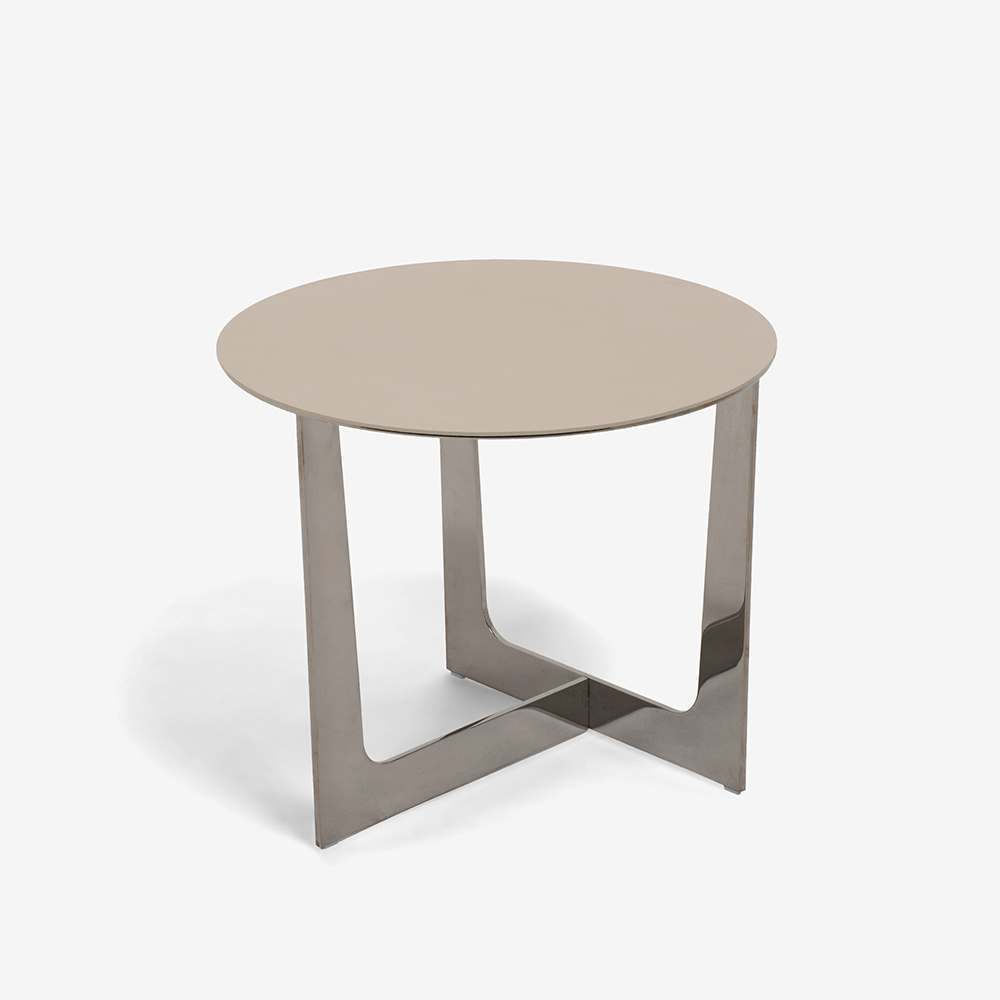 PoltronaFrau（ポルトローナ・フラウ）サイドテーブル「Ilary イラリー H45」丸53cm 天板 革ライトグレー