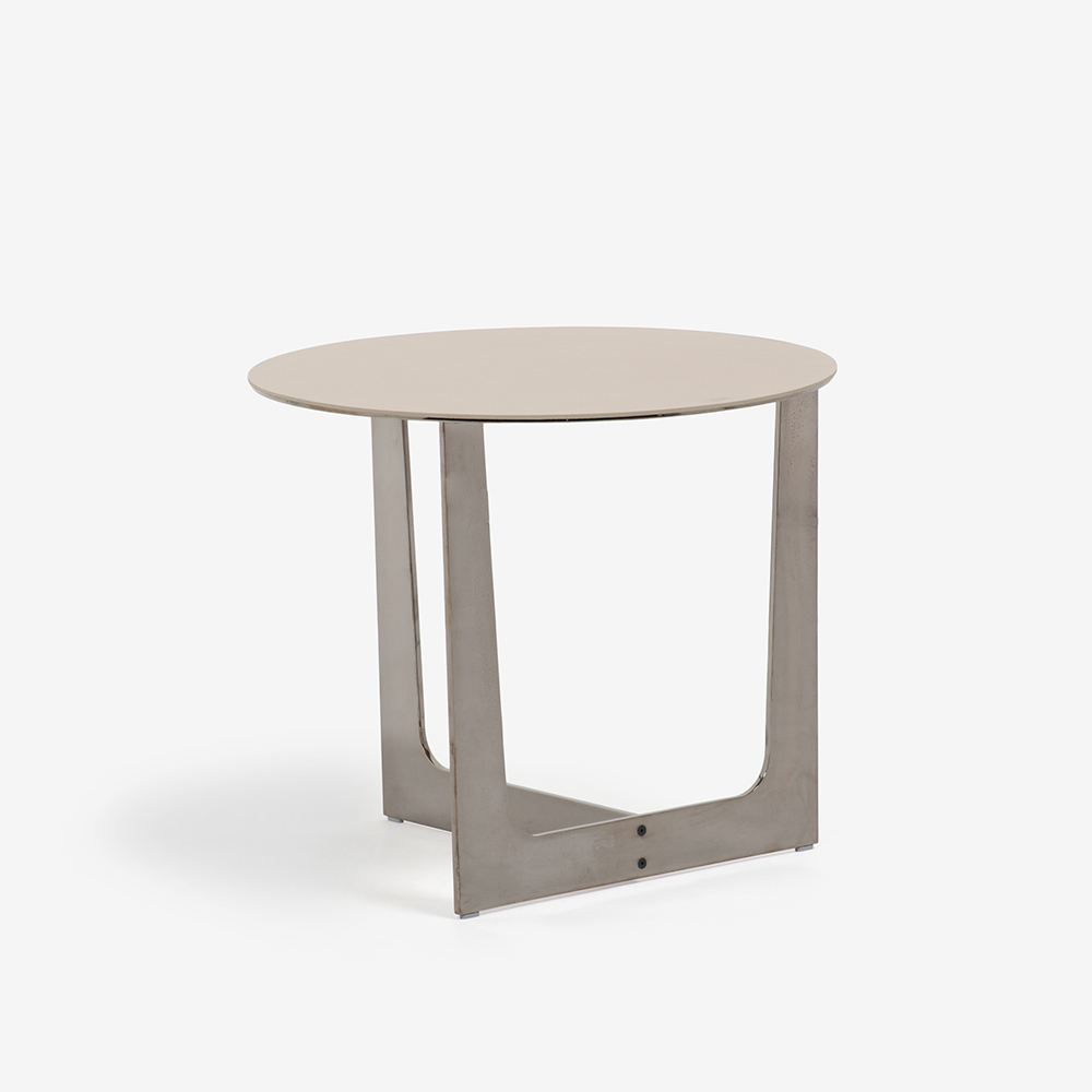 PoltronaFrau（ポルトローナ・フラウ）サイドテーブル「Ilary イラリー H45」丸53cm 天板 革ライトグレー