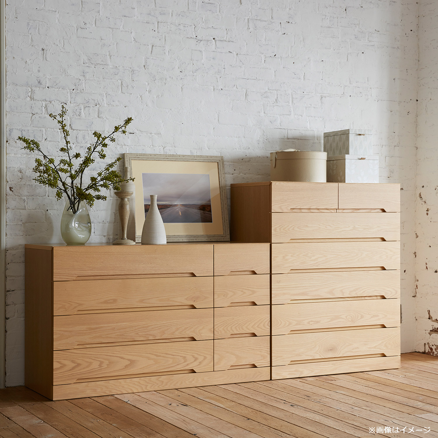 ローチェスト「シナモン 860 4段」幅86.2cm 高さ72.5cm レッドオーク材 ホワイトオーク色