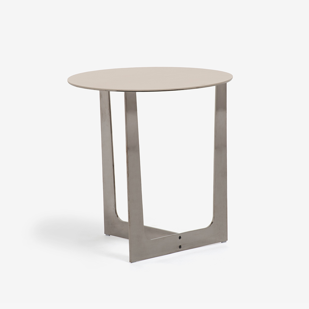 PoltronaFrau（ポルトローナ・フラウ）サイドテーブル「Ilary イラリー H55」丸53cm 天板 革ライトグレー