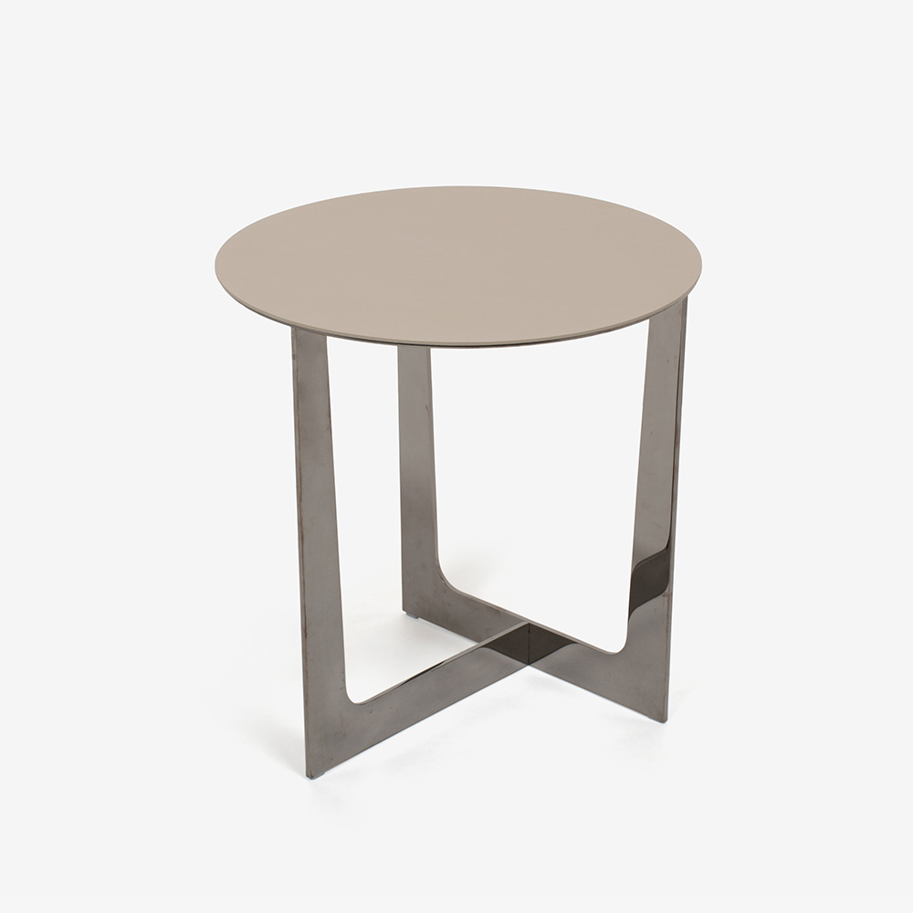 PoltronaFrau（ポルトローナ・フラウ）サイドテーブル「Ilary イラリー H55」丸53cm 天板 革ライトグレー