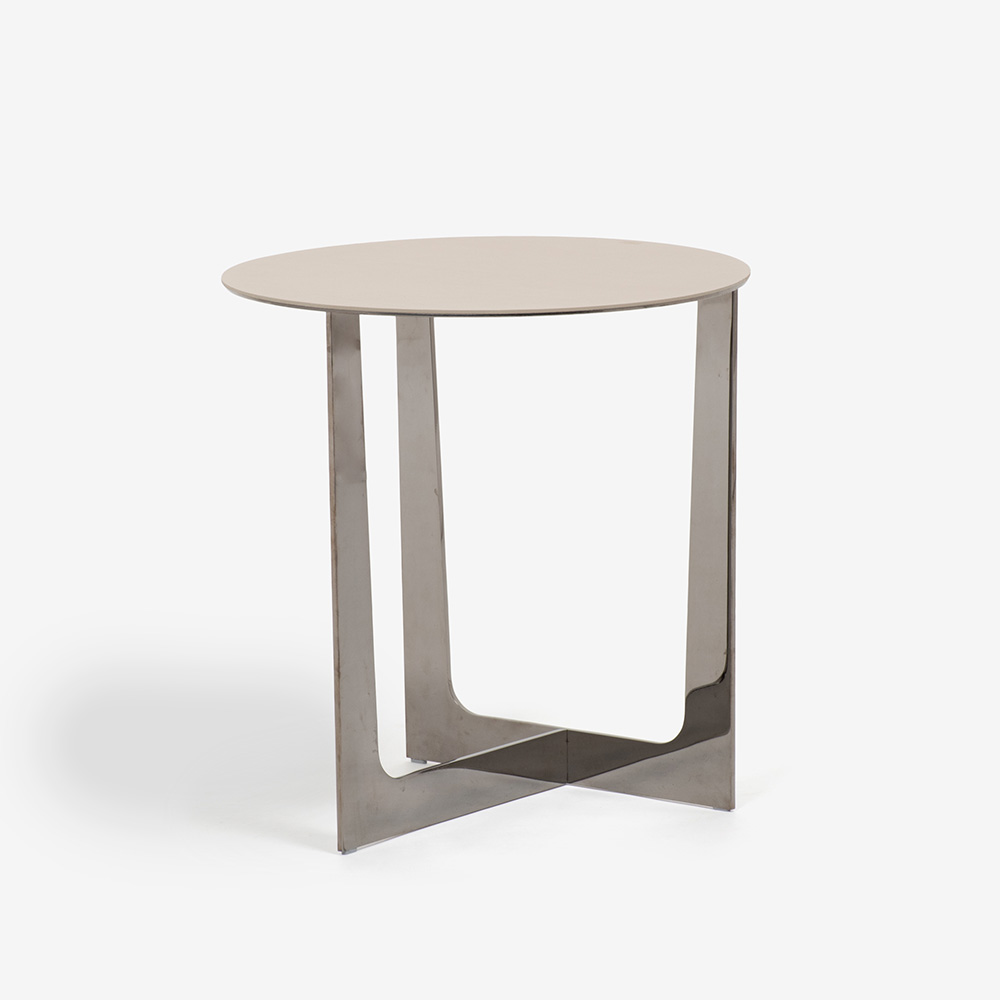PoltronaFrau（ポルトローナ・フラウ）サイドテーブル「Ilary イラリー H55」丸53cm 天板 革ライトグレー