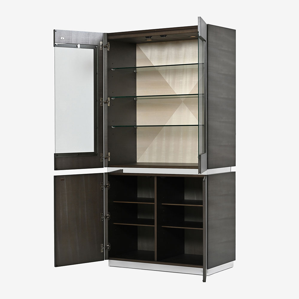 リビングボード「デコレ2」幅90cm バスウッド材シルバーブラック色 艶消し【受注生産品】