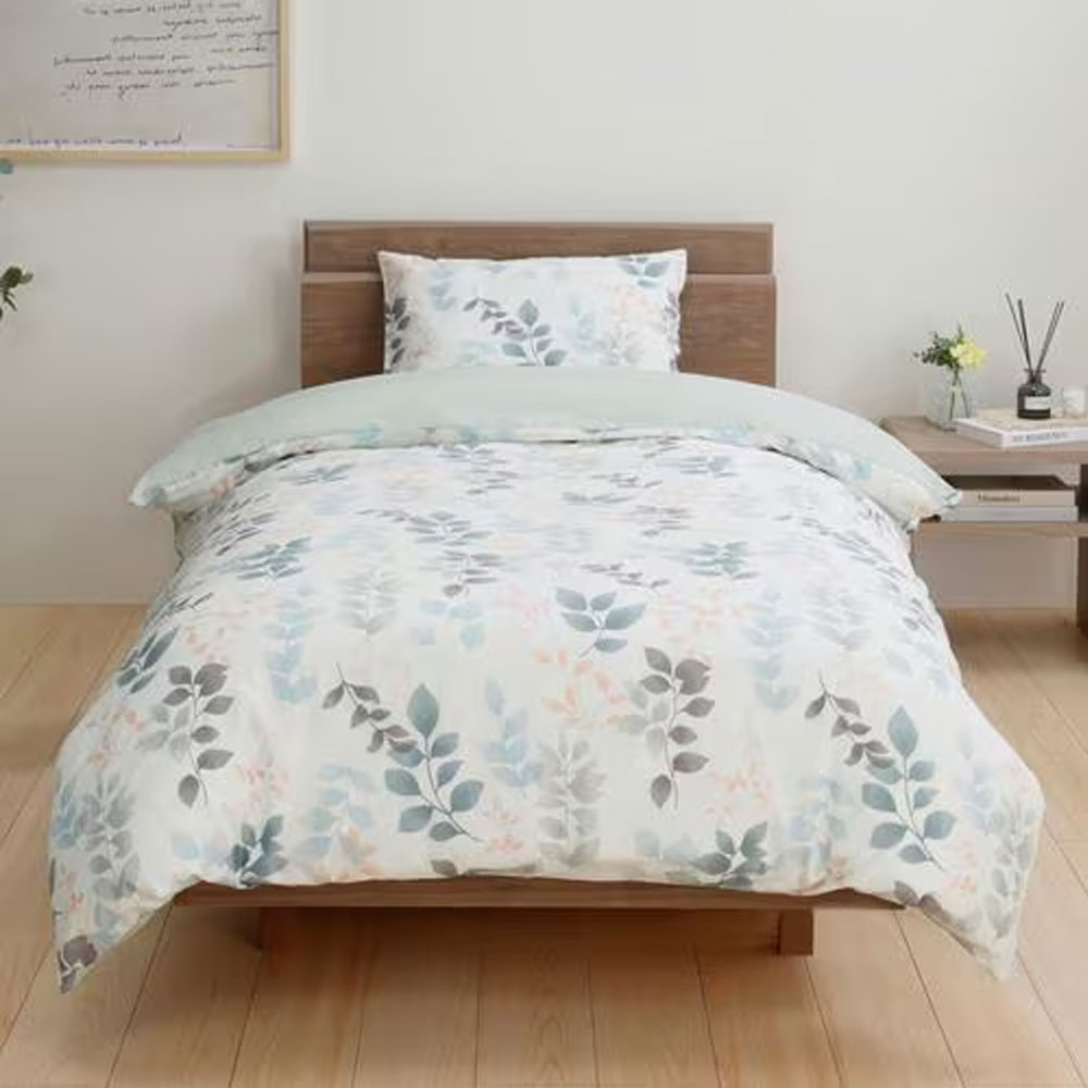 掛け布団カバー「レイヤーリーフ」グリーン色 全2サイズ