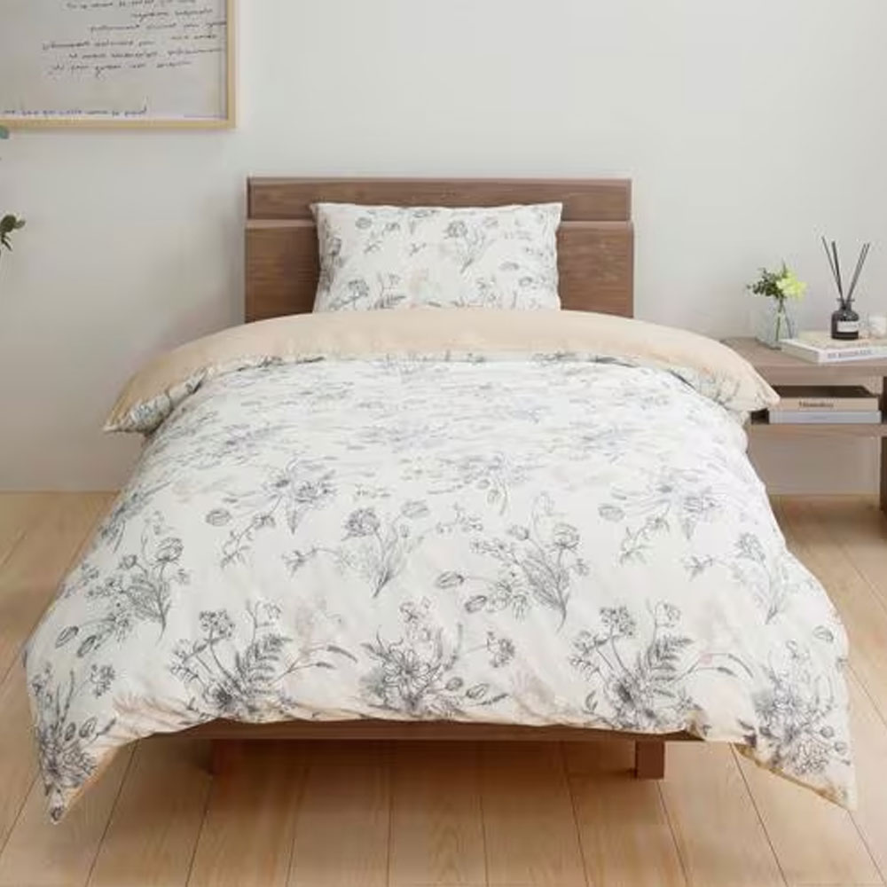 掛け布団カバー「バードフラワー」 ベージュ色 全2サイズ