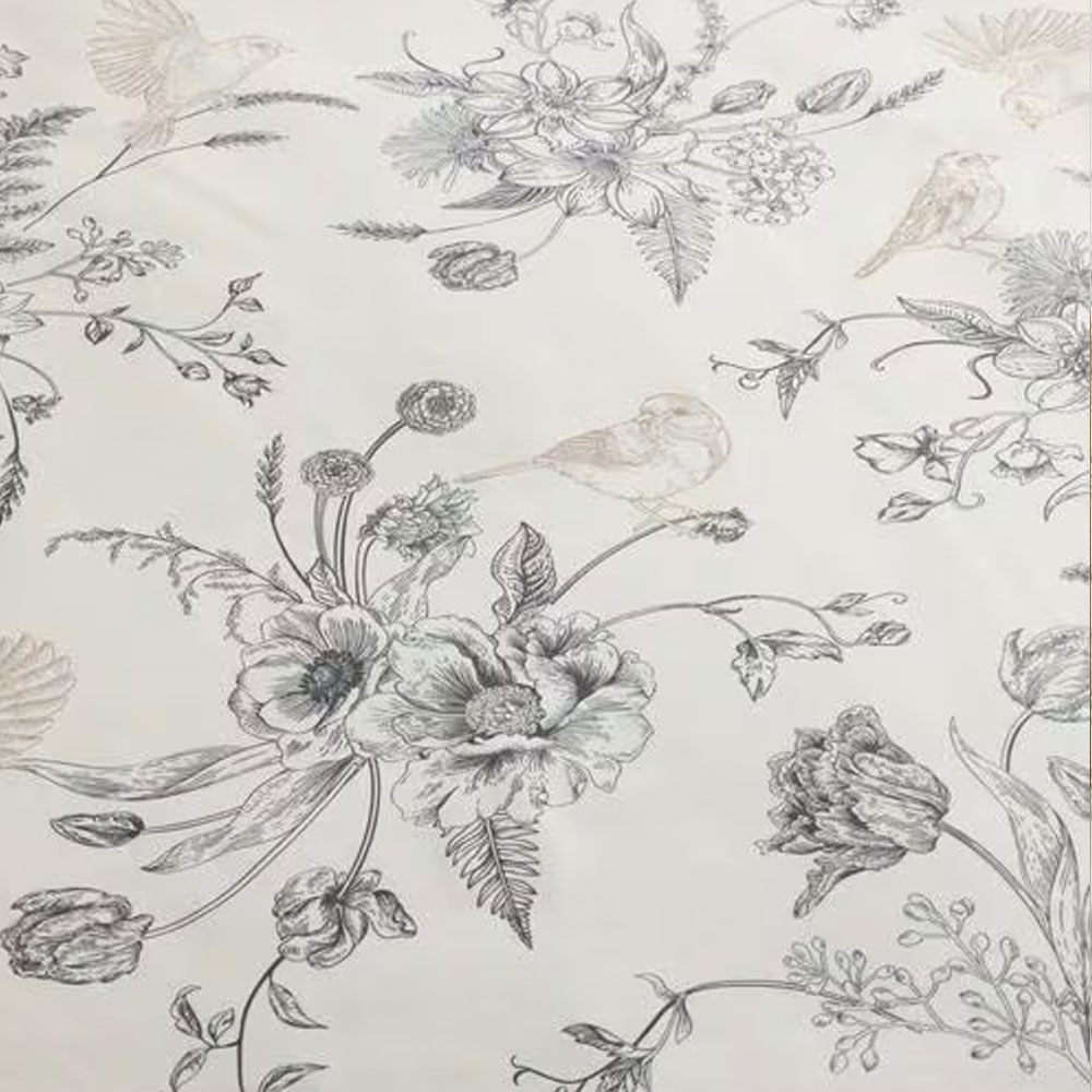 まくらカバー「バードフラワー」ベージュ色