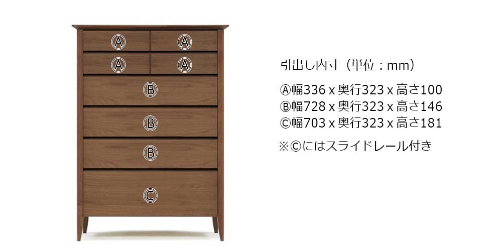 ハイチェスト「モカ」幅89.4cm オーク材 DB(ダークブラウン)