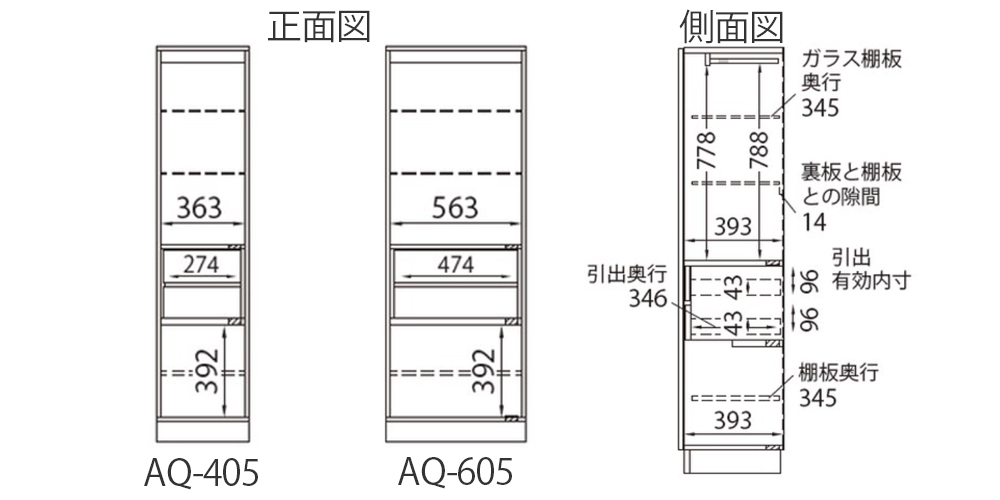 正面図と側面図