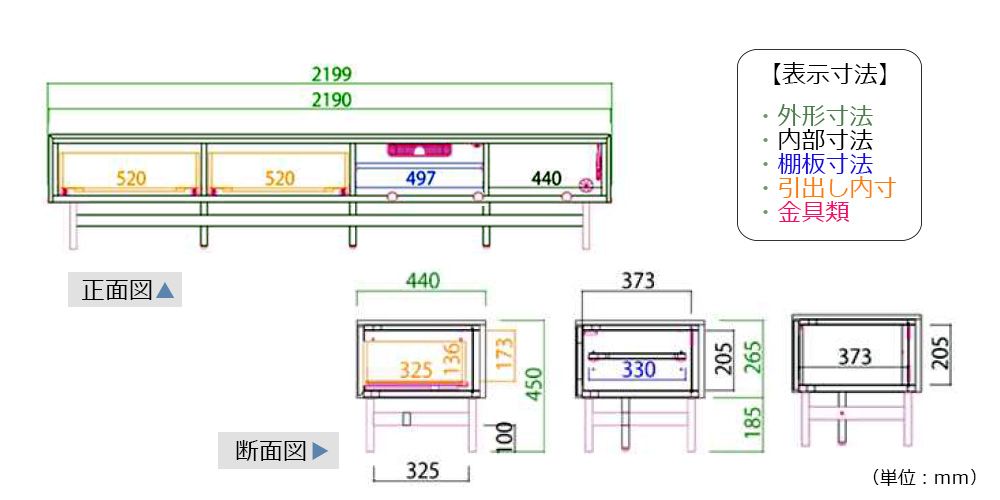 サイズ詳細 220N2テレビボード