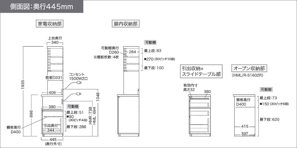 側面図（奥行445ｍｍ）
