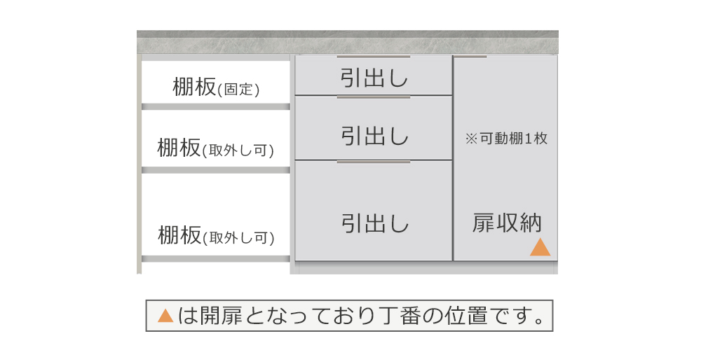 作業台スペースを最大限に活用できるカウンタースタイル【引出し＋扉収納（扉：向かって右[右開き]）・サイドラック】幅160cmタイプ