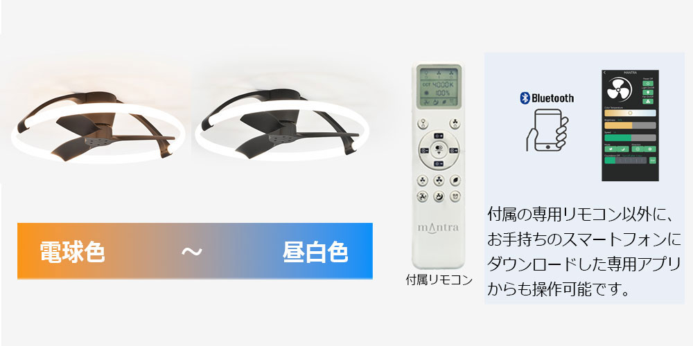 リモコンと専用アプリ、連続調色可能
