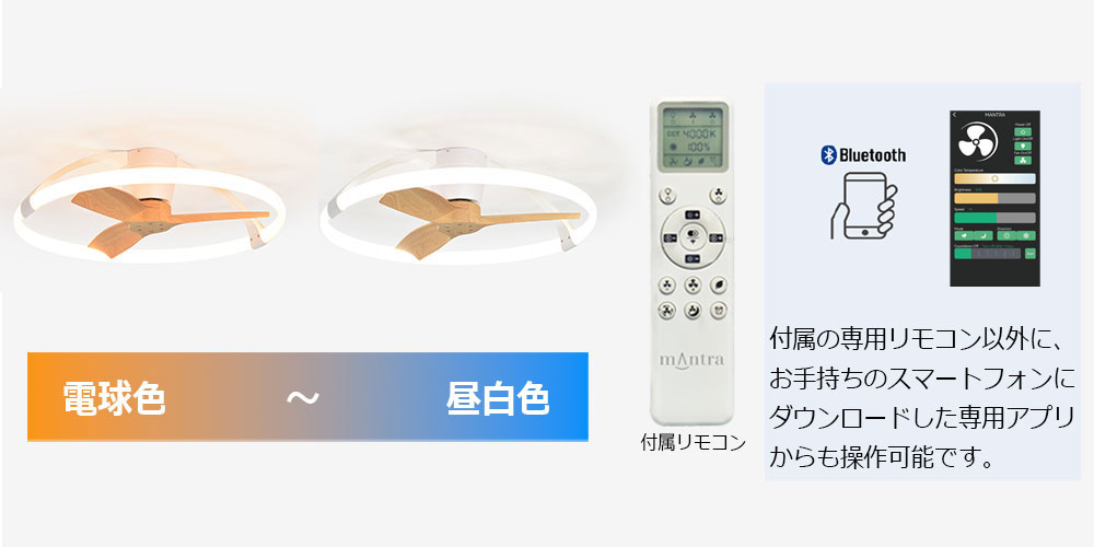 リモコンと専用アプリ、連続調色可能