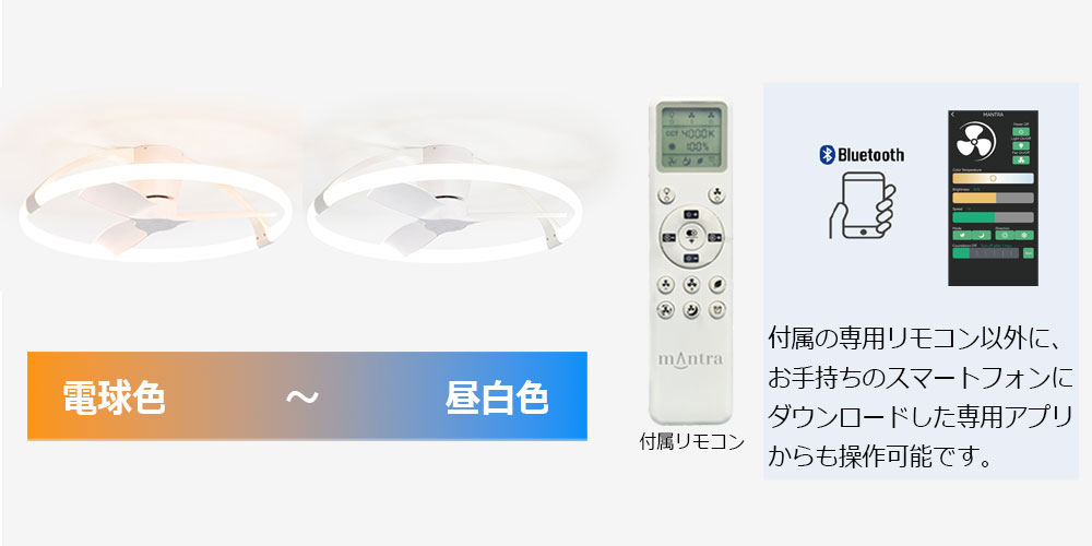 リモコンと専用アプリ、連続調色可能