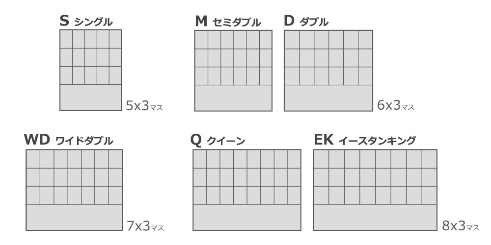 各サイズのヘッドボードデザイン(張地分割)イメージ