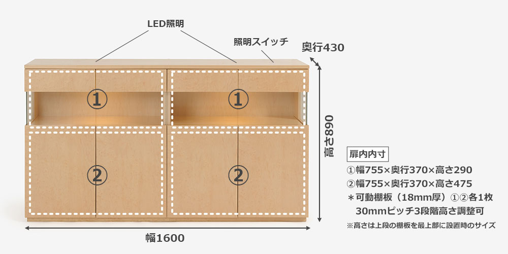 サイドボード「ペルレ2」のサイズ詳細