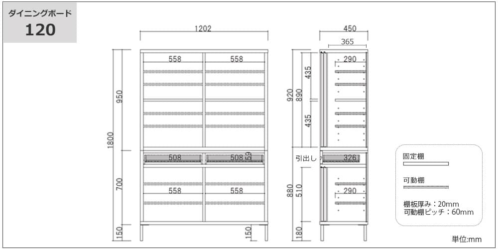 サイズ詳細 ダイニングボード120