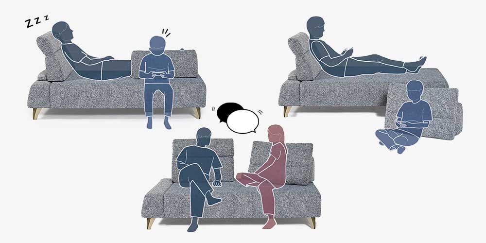 ミラージュのソファは１台で多様なスタイルに対応できる