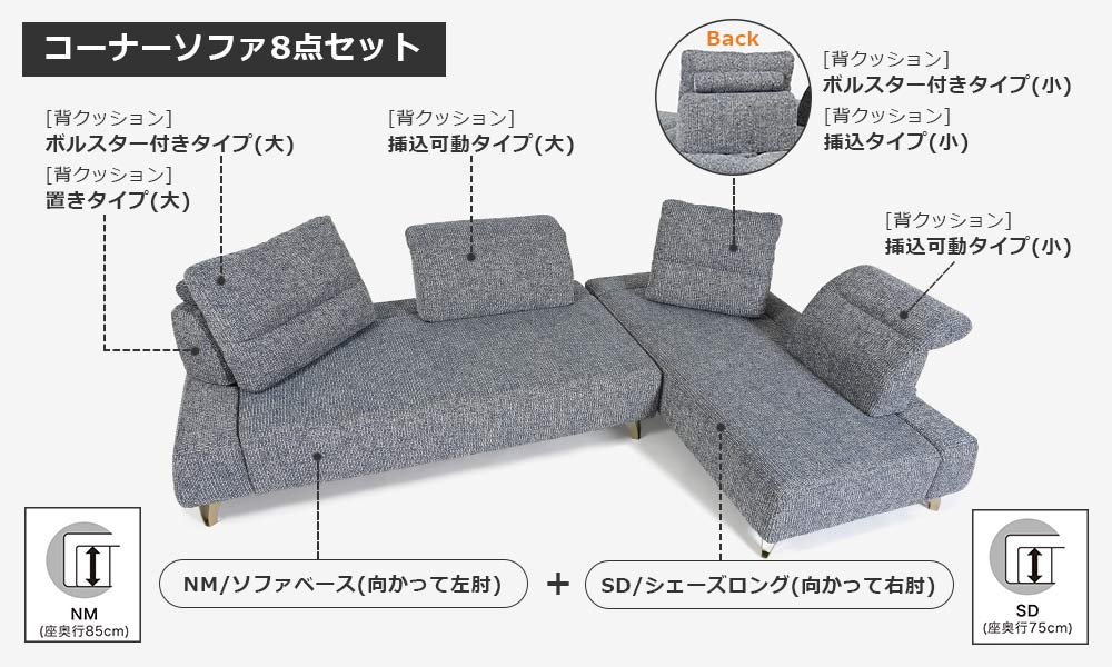 コーナーソファ「ミラージュ」8点セット