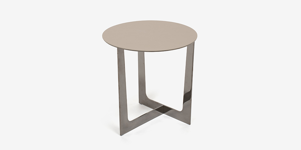 PoltronaFrau（ポルトローナ・フラウ）サイドテーブル「Ilary イラリー H55」丸53cm 革ライトグレー 上から見た画像