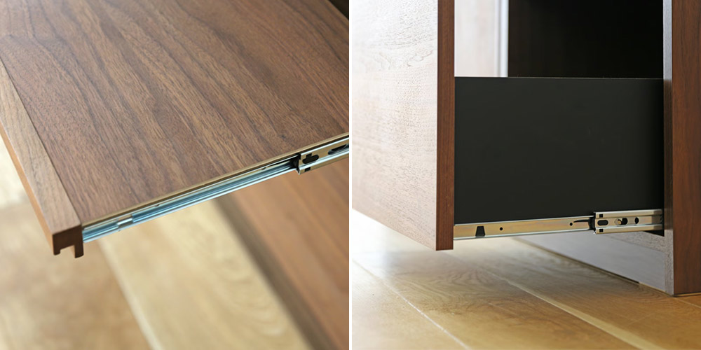 ウォルナット材の引出し・スライドテーブル