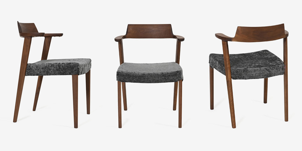 デザインと機能性を両立させたハーフアームのダイニングチェア「シャルダン」 横・正面・バックのカット