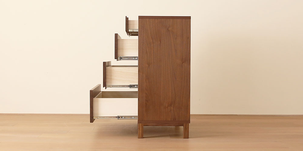 リビングチェスト「レッチェ」幅80cm ウォールナット材の側面