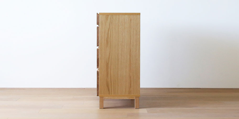 リビングチェスト「レッチェ」幅80cm ホワイトオーク材の側面
