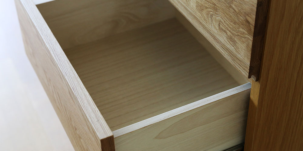 リビングハイチェスト「レッチェ」幅50cm ホワイトオーク材の引出し内部