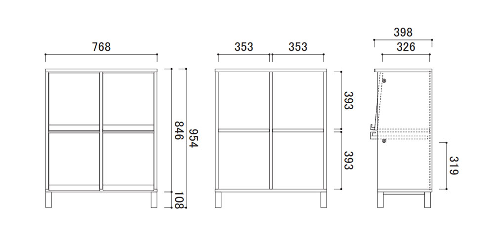 マガジンレコードラック「レッチェ」幅76.8cmの寸法図