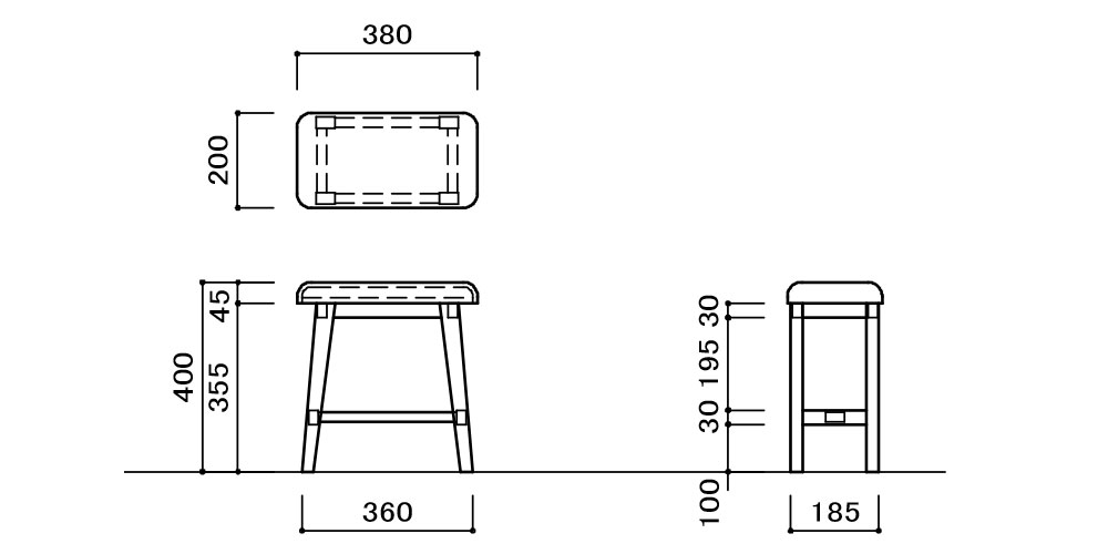 サイズ詳細 ドレッサースツール「クラーク」