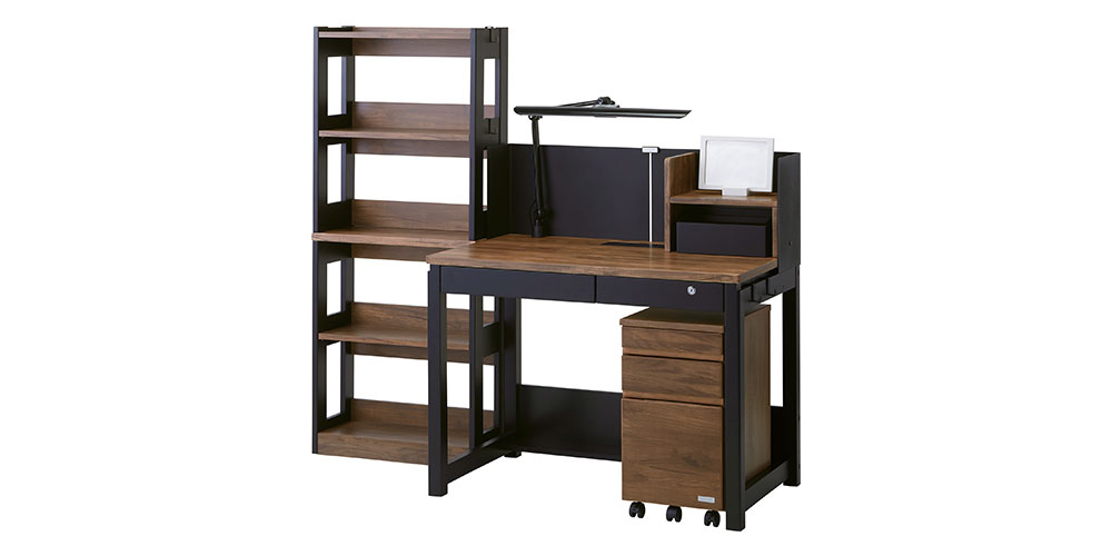 【組み合わせ例】シェルフR-KSD23CD+デスクKSD-26CD+ワゴンKSDC-24CD+デスクライトTS-A19BK