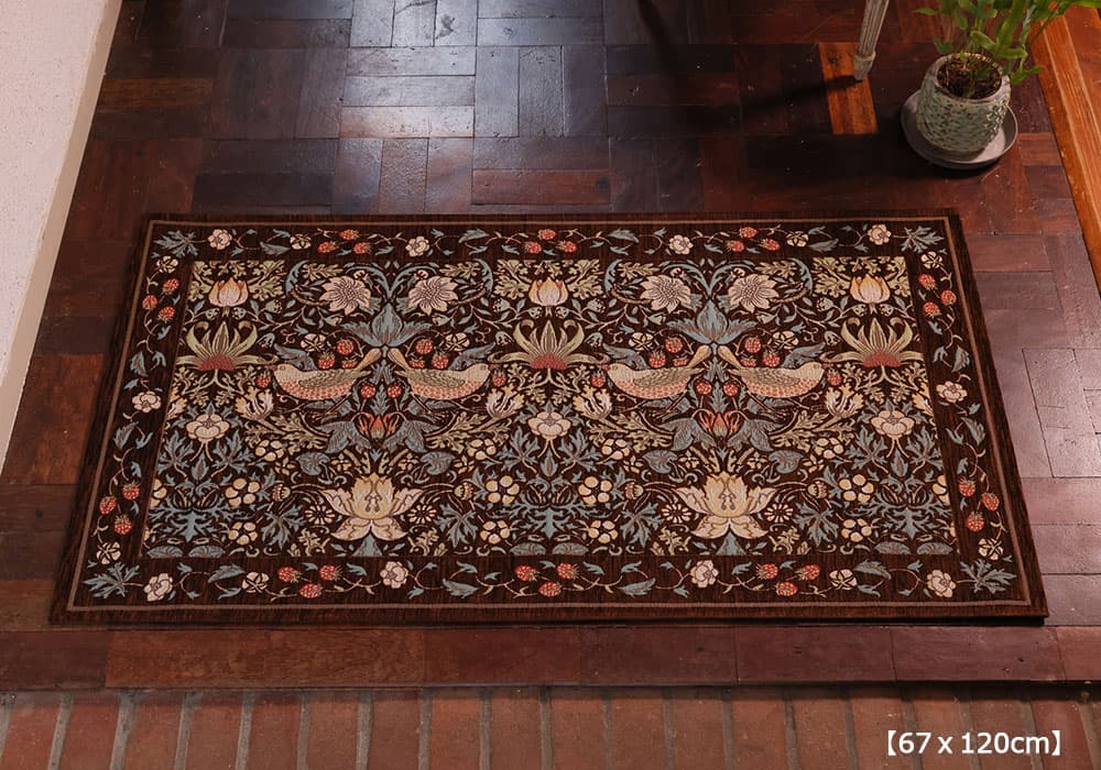 マット「いちご泥棒」ブラウンの67ｘ120cmの玄関マットイメージ