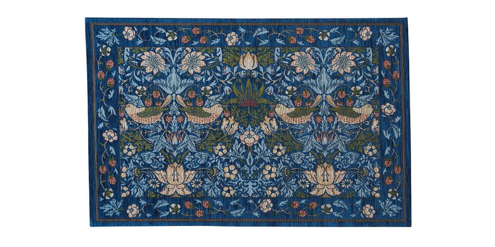 マット「いちご泥棒」ブルーの60ｘ90cm