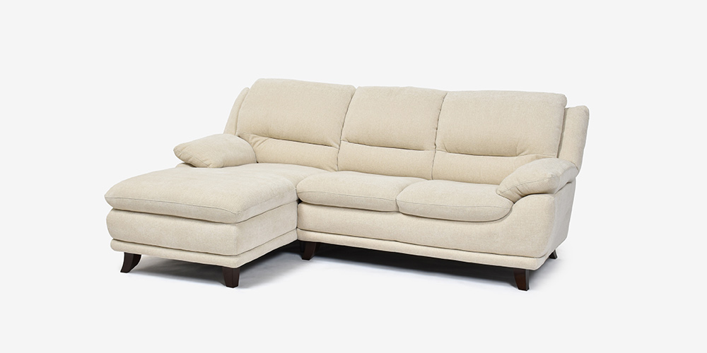 カウチソファ 向って左カウチ「オースチンKD」幅227cm 布#NDO 09 ベージュ色 斜め正面画像