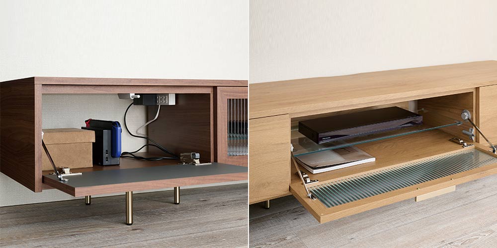 テレビボード「NWシリーズ」のAV機器収納スペースのアップ画像