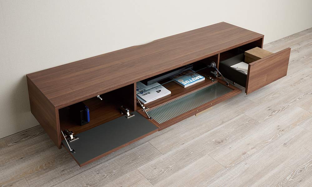 Pamouna（パモウナ）テレビボード「NW-180V」ウォールナット色の内部構造画像