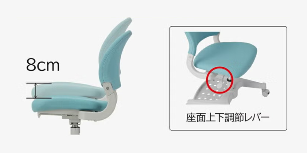 座面下のレバーで座面高調節