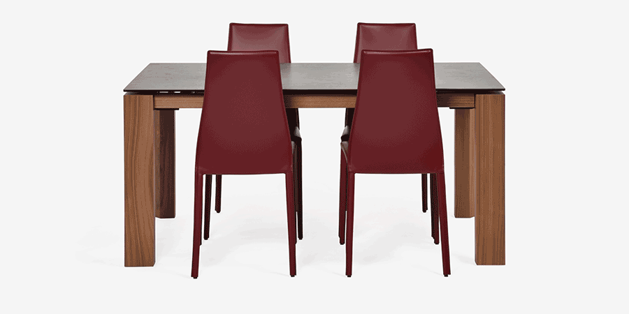 カリガリス「Omnia CS4058-R」のチェア「CS1484 革バーガンディ」との組合わせと伸長時イメージ