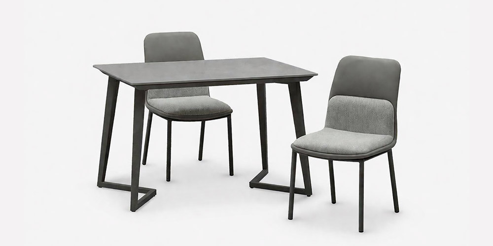 【コーディネート画像】ダイニングテーブル「グレイス」幅110cm セラミック天板 グレー色とダイニングチェア「カロル」を合わせたイメージ