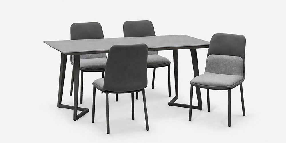 【コーディネート画像】ダイニングテーブル「グレイス」幅165cm セラミック天板 グレー色とダイニングチェア「カロル」を合わせたイメージ